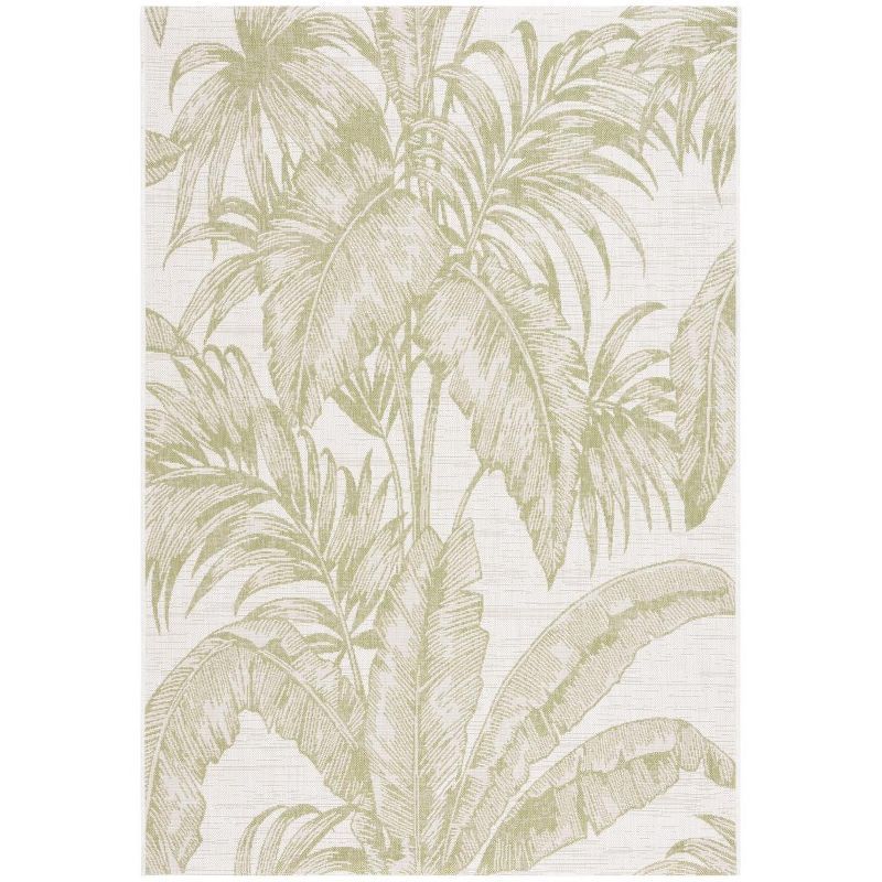 Ivory and Green Botanical Synthetic Area Rug