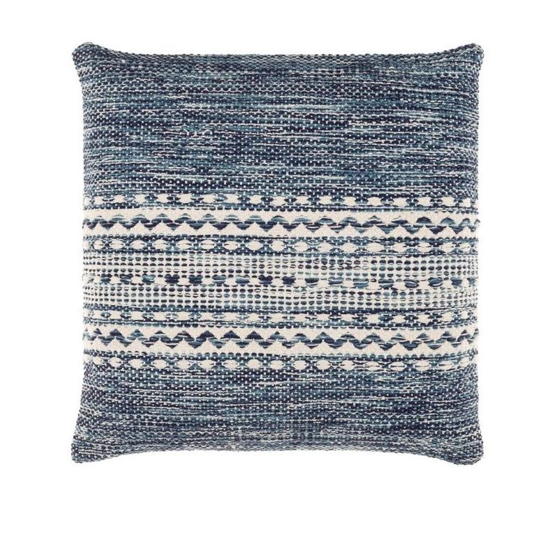 Klosterle Navy and White Hand-Woven Cotton Square Pillow