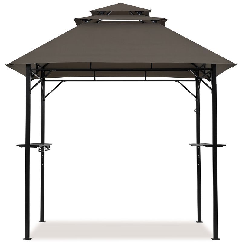 Brown Steel Pop-Up Patio Grill Gazebo with Adjustable Shelves