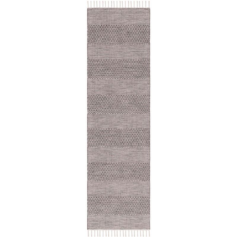 Ivory and Anthracite Cotton Flat Woven Stripe Rug