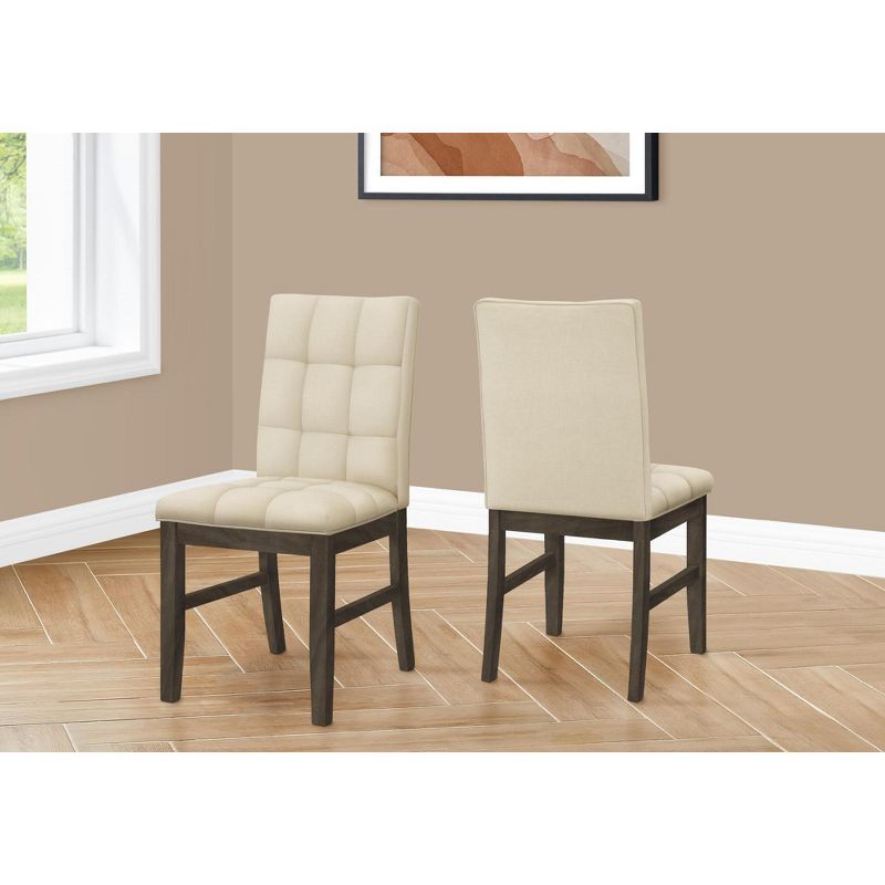 Set of 2 Cream Upholstered Side Chairs with Gray Wood Frame