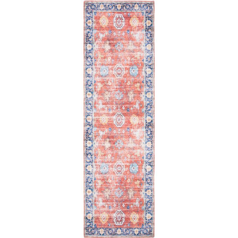 Saffron Blue and Rust Flat Woven Cotton Area Rug