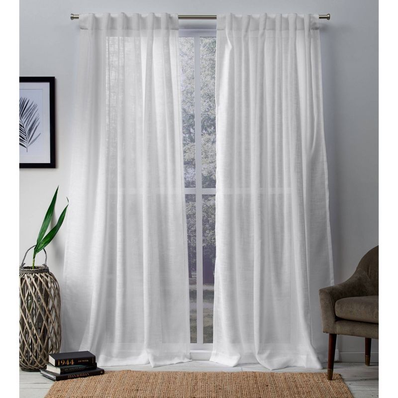 Bella Sheer White Linen Look Curtain Panels, 54x108