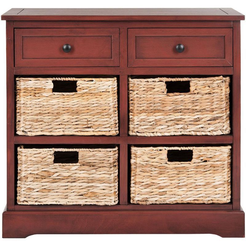 Transitional Red Pine 30'' Storage Unit with Wicker Baskets