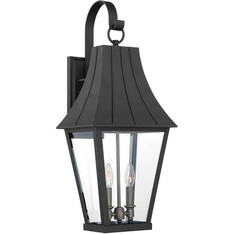 Chateau Grande Black and Gold 2-Light Outdoor Wall Sconce with Glass Shade