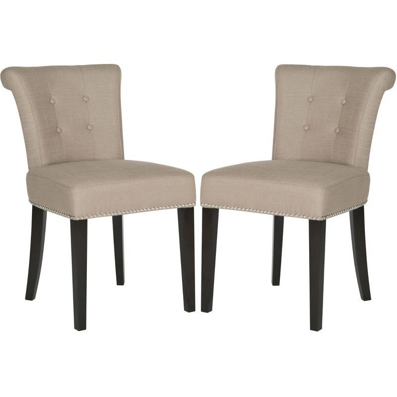 Oyster Grey Leather Parsons Chair with Silver Nail Heads - Set of 2