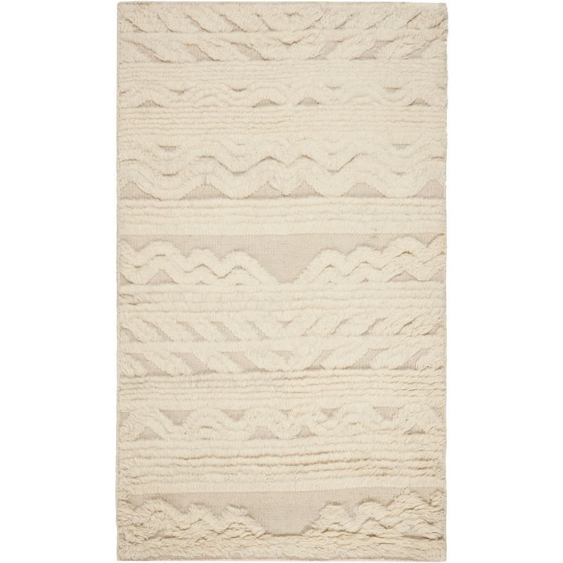 Ivory Hand-Knotted Wool 9' x 12' Rectangular Area Rug