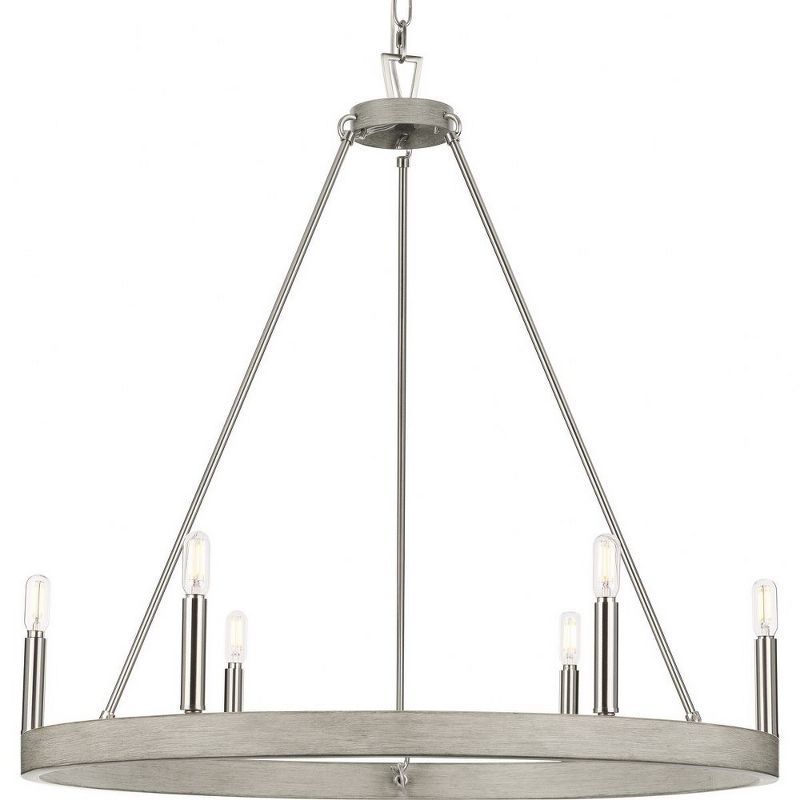 Galloway 6-Light Brushed Nickel and Oak Chandelier