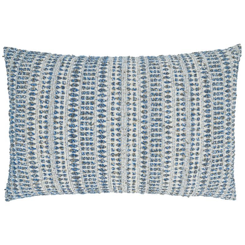 Blue and White Woven Line Cotton Blend Throw Pillow