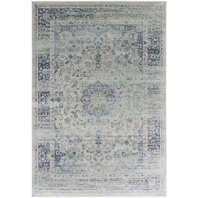 Light Blue Rectangular Washable Reversible Viscose Area Rug 5' x 7'