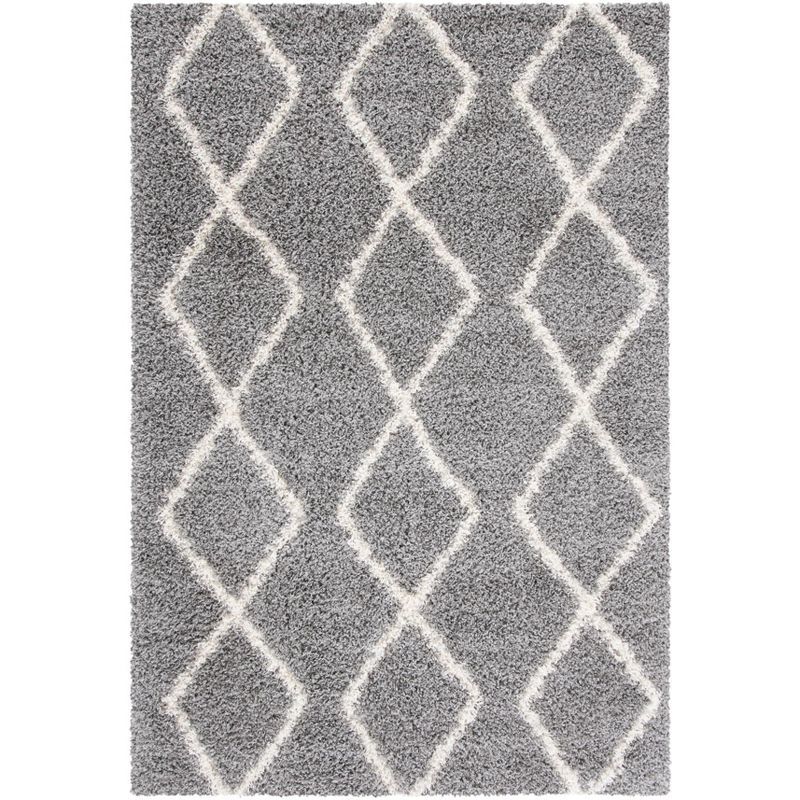 Venus 4' x 6' Ivory and Grey Geometric Shag Rug