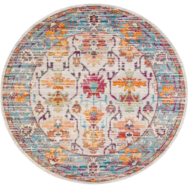 Bohemian Bliss Cream/Teal Oriental Round Rug - 7'x7'