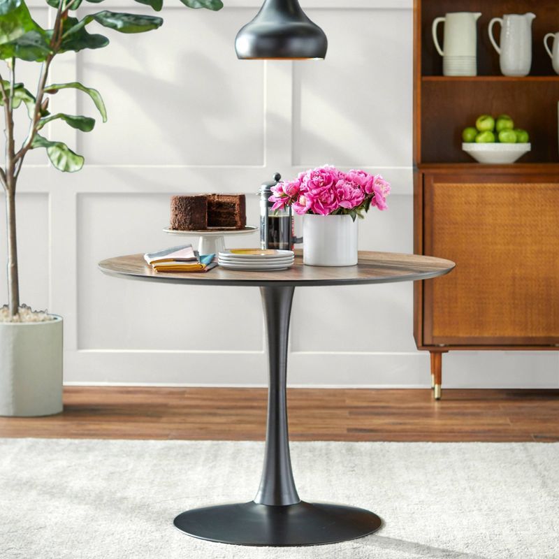 Kavitt Round Walnut and Black Pedestal Dining Table