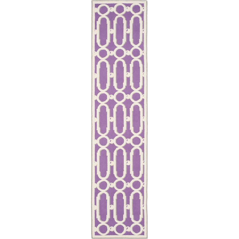 Purple and White Hand-Hooked Cotton Runner Rug