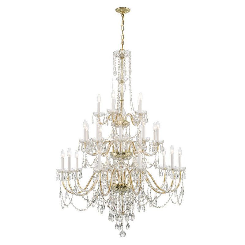 Polished Brass and Crystal 25-Light Grand Chandelier