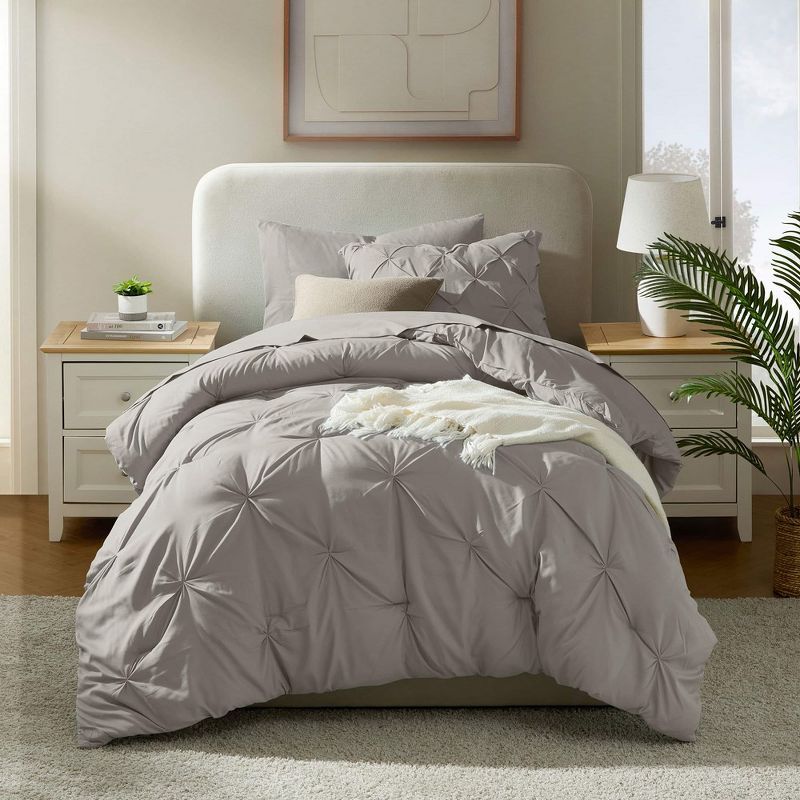 Twin Linen Pinch Pleat Down Alternative Microfiber Bedding Set