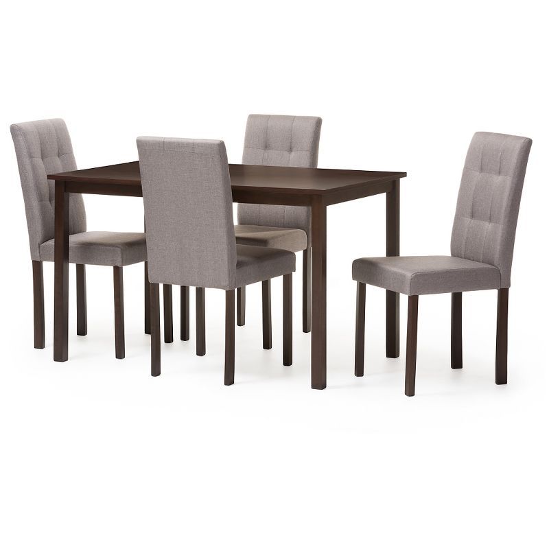 Modern 5-Piece Gray Fabric Upholstered Dining Set with Grid Tufting