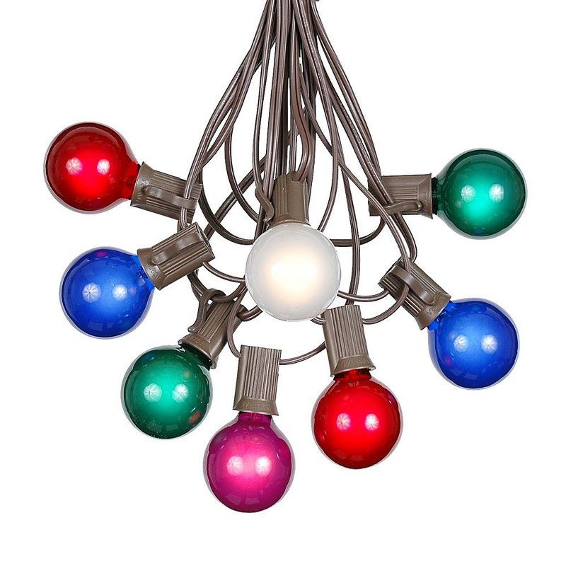 100-Foot Multicolored G40 Globe Outdoor String Lights with Brown Wire
