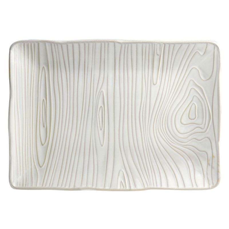 14-inch Off-White Ceramic Wood Pattern Serving Tray