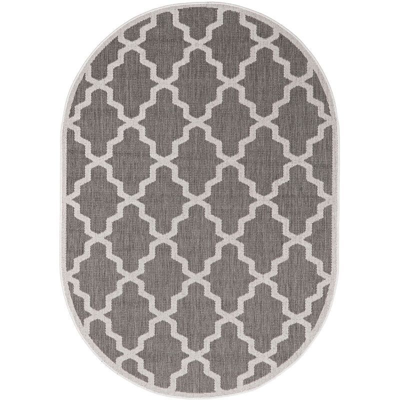 Taupe Oval Trellis Synthetic Indoor/Outdoor Rug