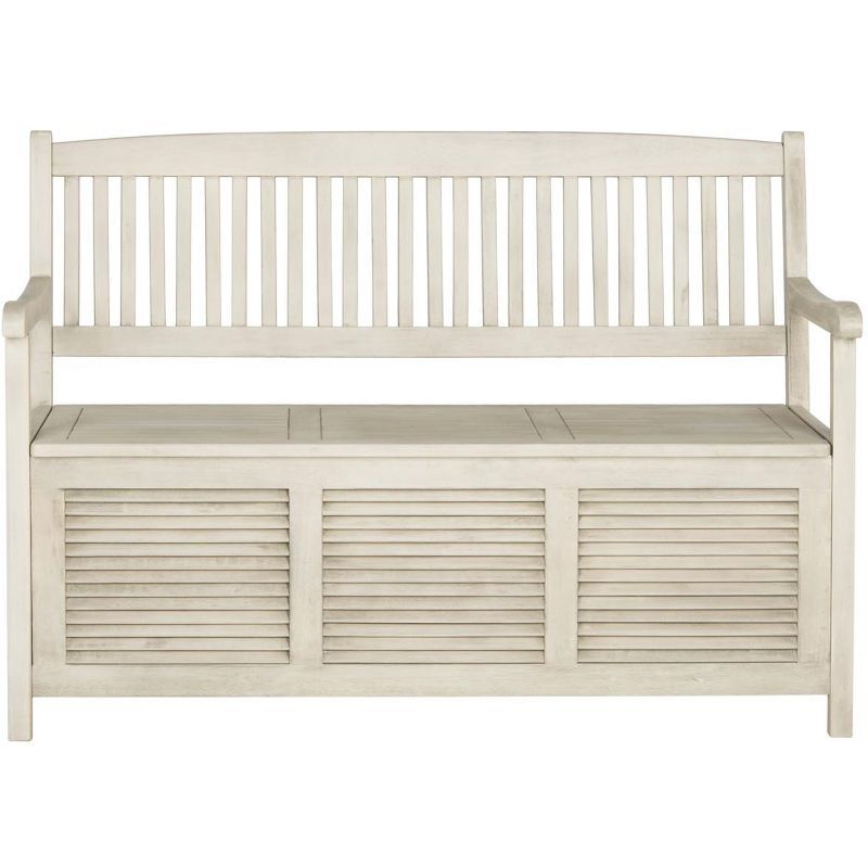 Distressed White Acacia Outdoor Storage Bench