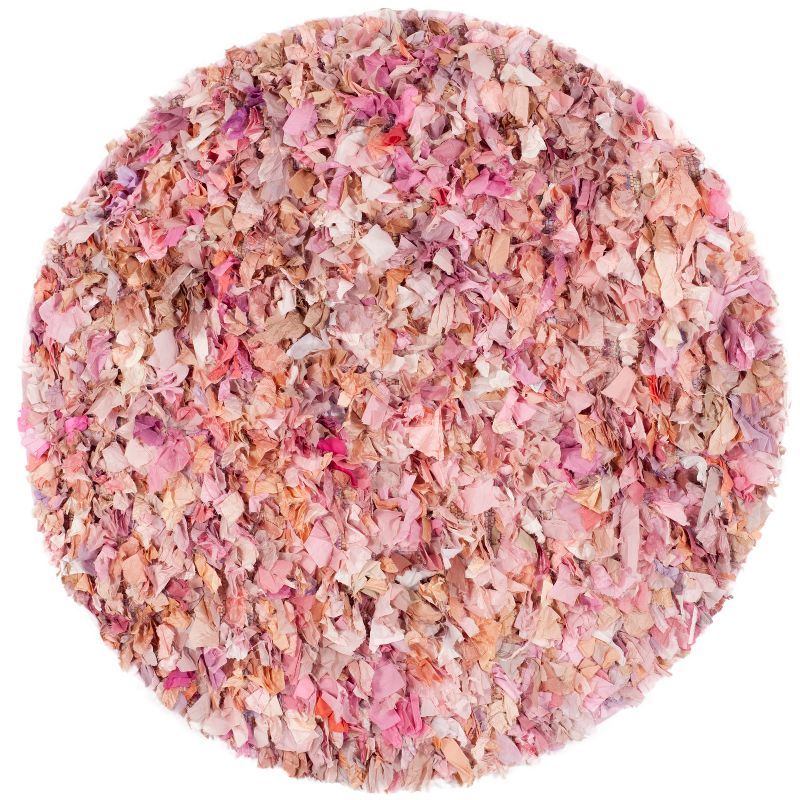 Ivory and Pink Round Tufted Shag Area Rug, 6'