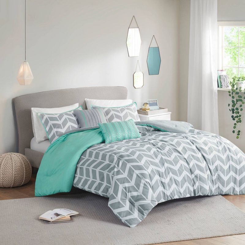 Teal and Gray Microfiber Twin Reversible Comforter Set