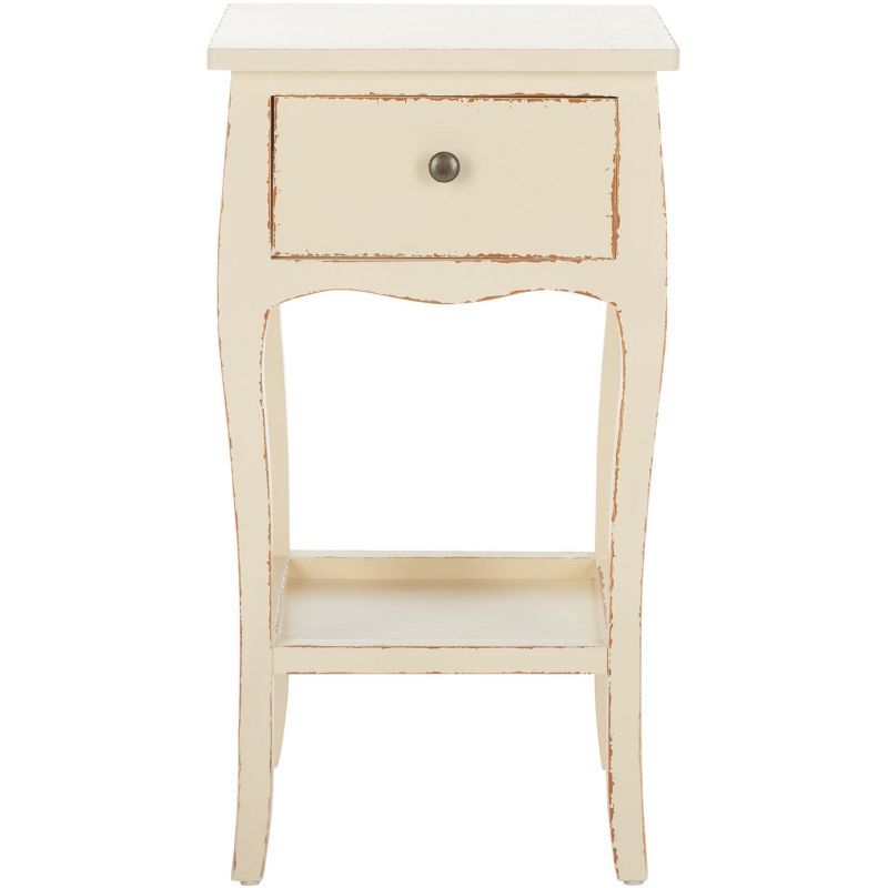 Vintage Cream Rectangular Wood End Table with Storage