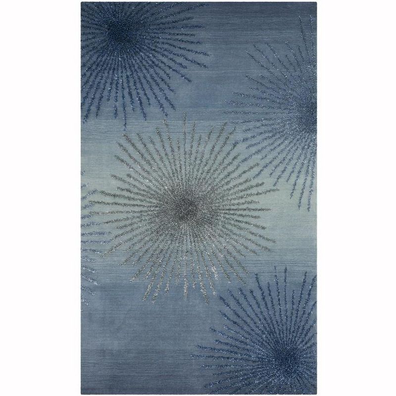 Denim Blue Hand-Tufted Wool and Viscose Area Rug, 5' x 8'