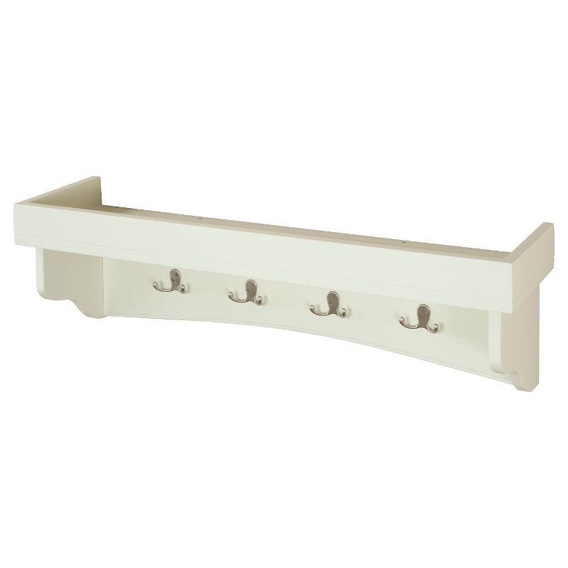 Ivory Shaker Cottage Coat Hooks with Tray Shelf