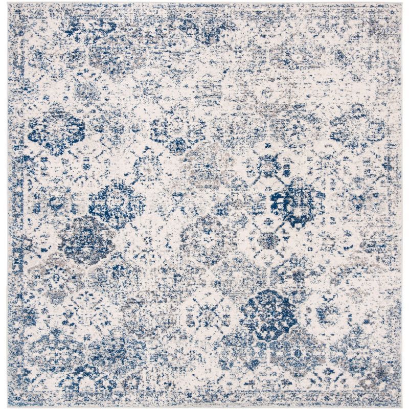 Boho Chic Royal Blue and White Square Area Rug, Hand-Knotted Cotton Blend