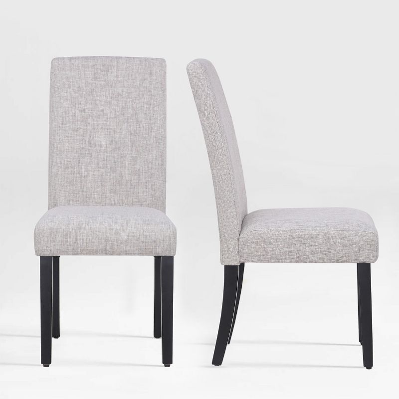 Light Gray Upholstered Linen Parsons Side Chair with Wood Legs