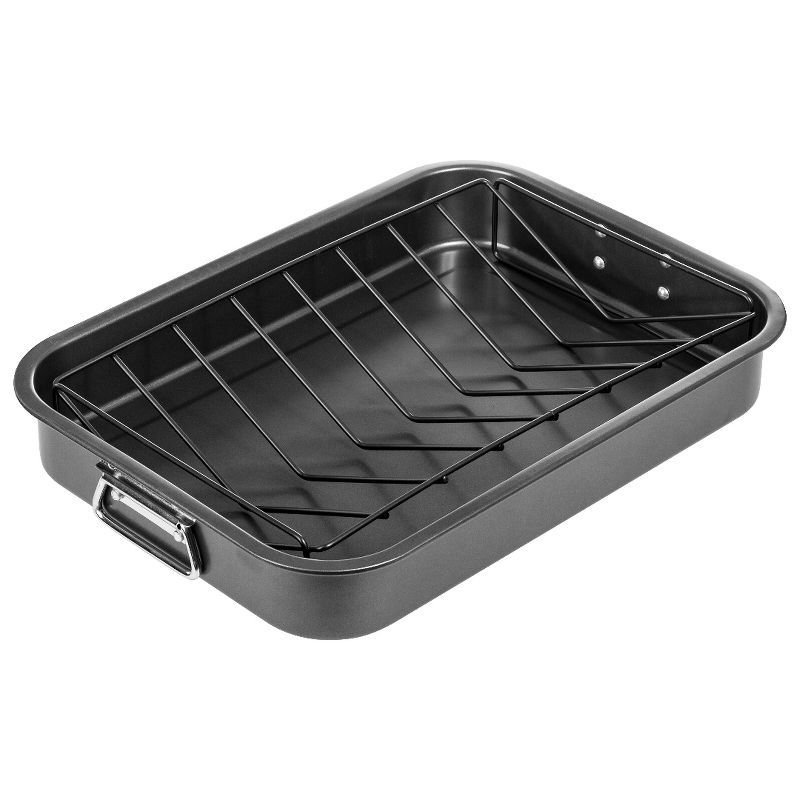 16.5-Inch Black Non-Stick Carbon Steel Roasting Pan with V-Rack