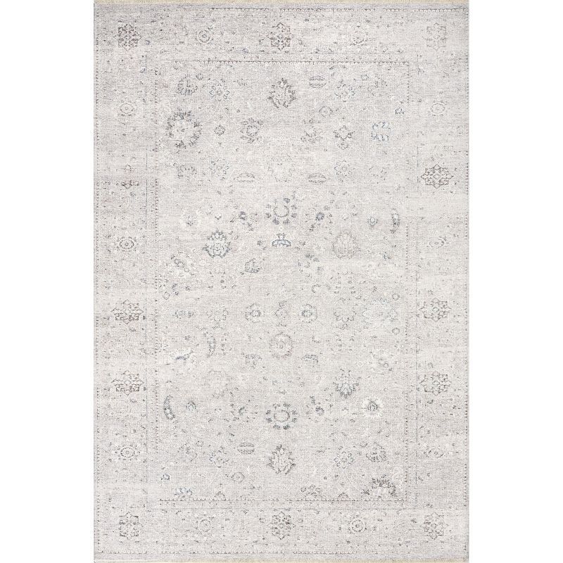 Gray Rectangular Washable Stain-Resistant Synthetic Area Rug