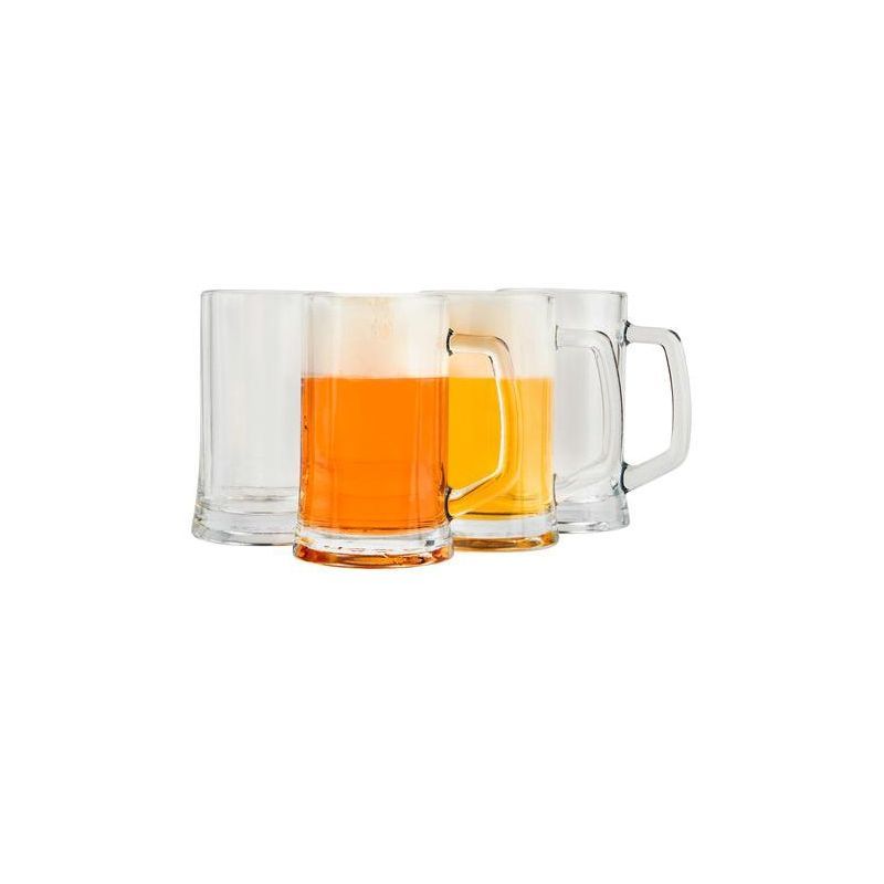 Kook Clear Glass Beer Mugs with Handles, Set of 4