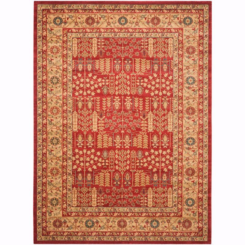 Hand-Knotted Red and Natural Synthetic Area Rug, 8' x 11'