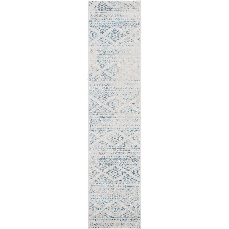 Ivory and Turquoise Synthetic 2' x 8' Runner Rug