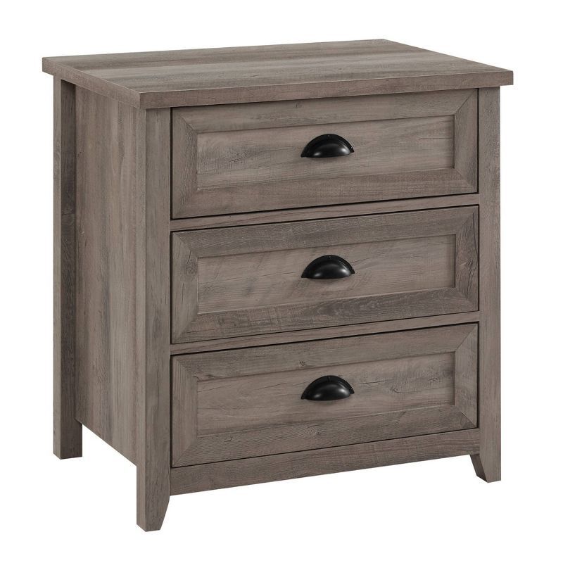 Gray Wash 25" 3 Drawer Farmhouse Nightstand