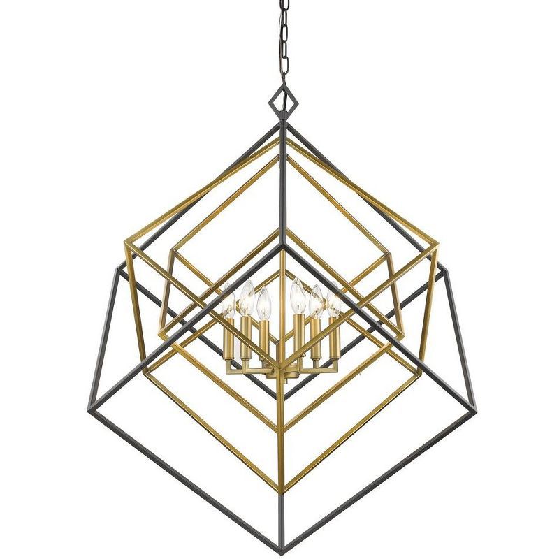 Euclid Geometric 6-Light Chandelier in Olde Brass and Bronze