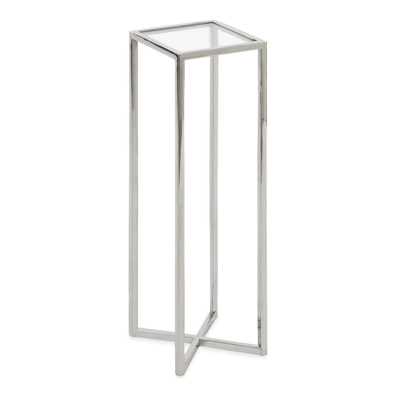 Jaspur Silver Metal and Glass Square End Table