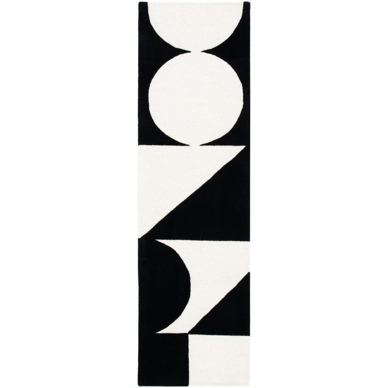 Black and Ivory Hand-Tufted Wool Geometric Runner Rug