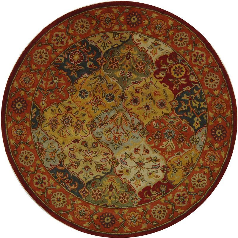 Handmade Multi/Red Tufted Wool Round Area Rug, 6'