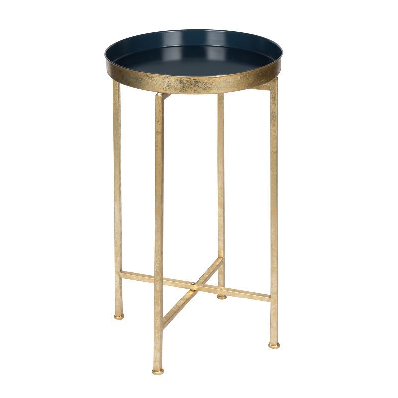 Celia Navy Blue Round Metal Foldable Tray Accent Table