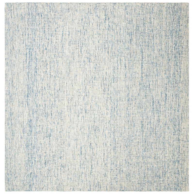 Ivory and Blue Handmade Abstract Wool Area Rug, 6' x 6'