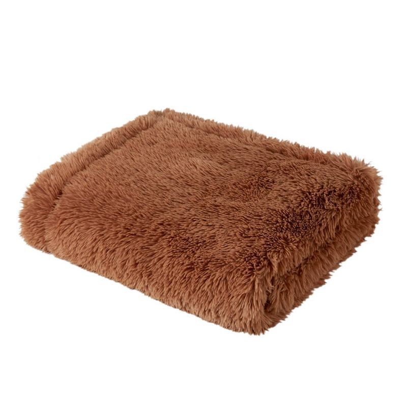 Brown Faux Fur Reversible Machine Washable Throw Blanket 50x60"