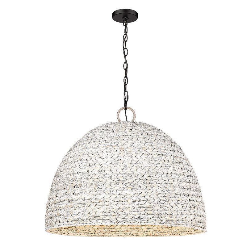 Rue 27'' Matte Black Dome Pendant with Hand-Woven Sweet Grass Shade