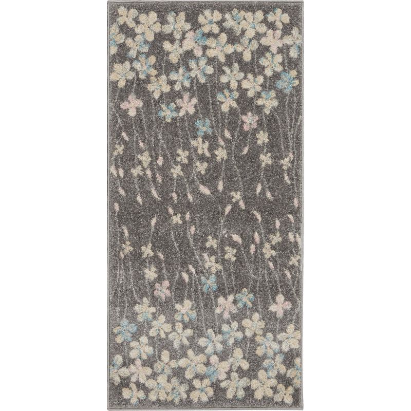 Handmade Floral Grey & Beige Viscose Blend Area Rug - 24"x5"