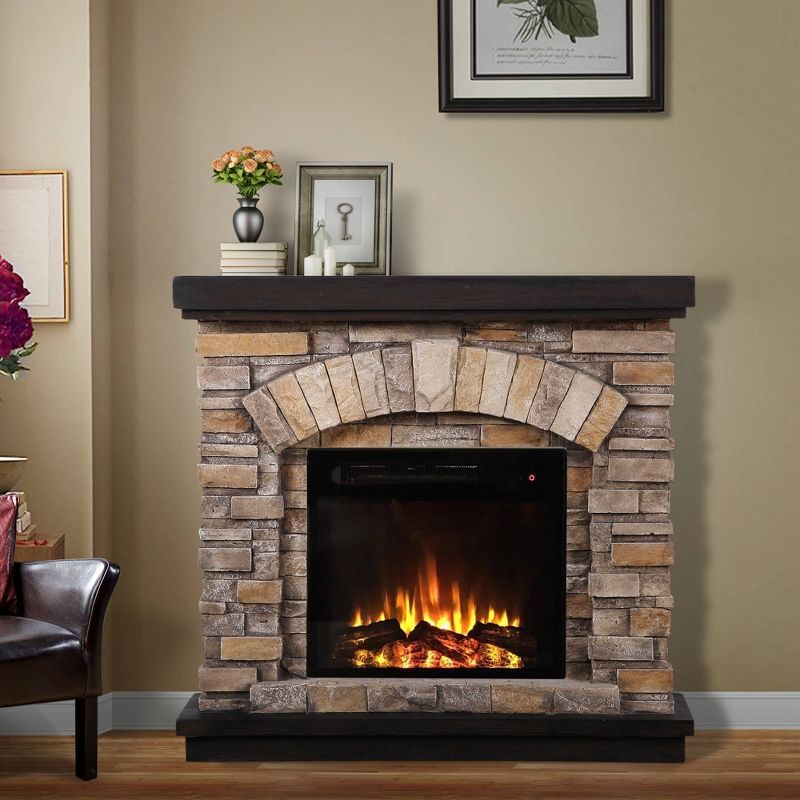 Festivo 36" Tan Faux Stone Freestanding Electric Fireplace