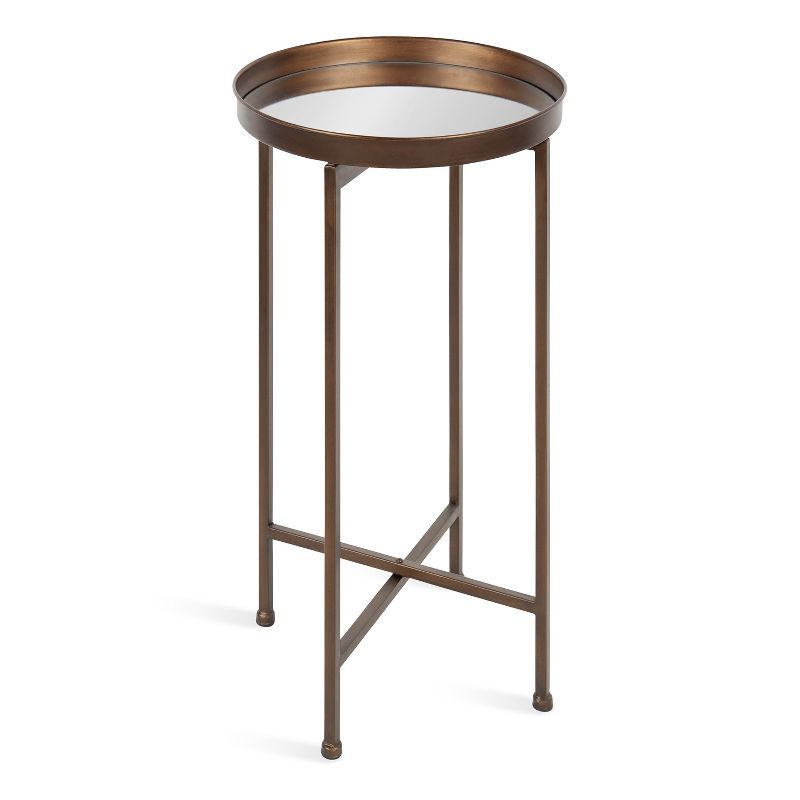 Celia Bronze Metal Foldable Tray Accent Table with Mirror Top