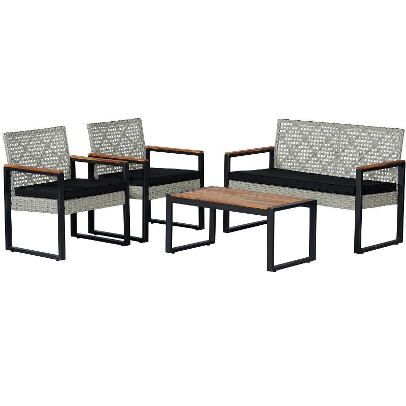 Wilder Black and Natural Faux Wicker 4-Piece Patio Set